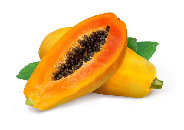 ganze und halbe reife Papayafrucht  - Foto, Bild