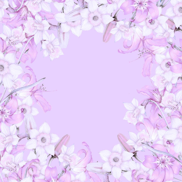 Marco dibujado a mano de flores violetas
 - Foto, Imagen