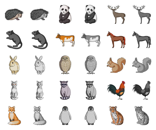 Dibujos animados animales realistas, iconos monocromáticos en la colección de conjuntos para el diseño. Animales salvajes y domésticos vector símbolo stock web ilustración
. - Vector, Imagen