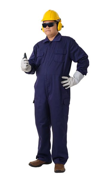 Volledige lichaam portret van een werknemer in Mechanic Jumpsuit geïsoleerd op  - Foto, afbeelding