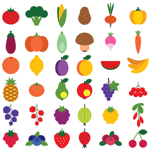 Fruits ans vegetables set - Vector, Imagen