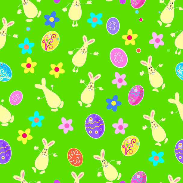 Pattern with funny decorative hares and eggs. - Vetor, Imagem