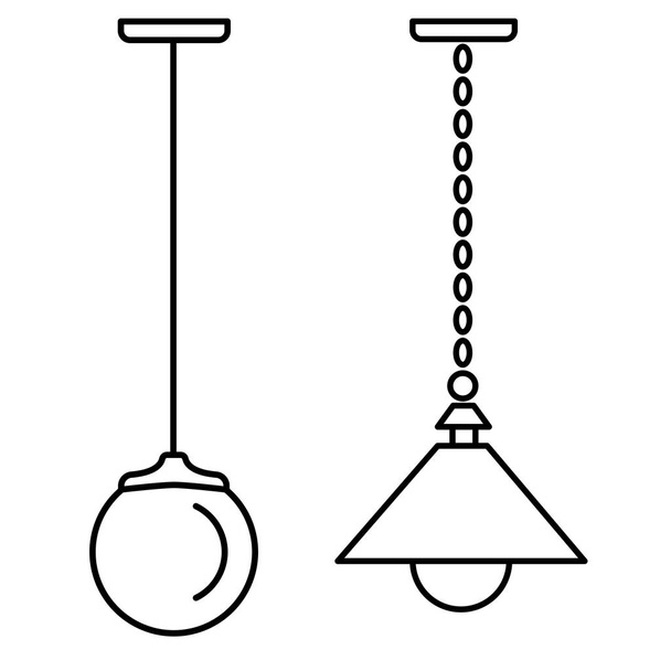 Black & white vector illustration of hanging pendant lamp. Line  - Vector, Image