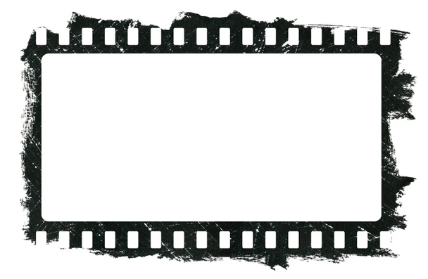 Grunge scratched dirty film strip, black watercolor frame is isolated on white background - Photo, Image