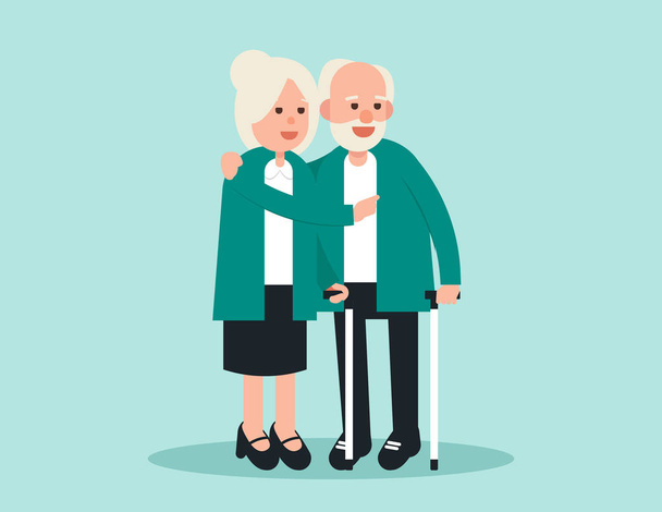 Ηλικιωμένο άτομο. Δύο ηλικιωμένοι στέκεται και χαιρετισμό. Έννοια ηλικιωμένους v - Διάνυσμα, εικόνα