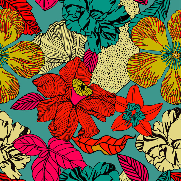 Bright tropical background with exotic plants.  - Vecteur, image