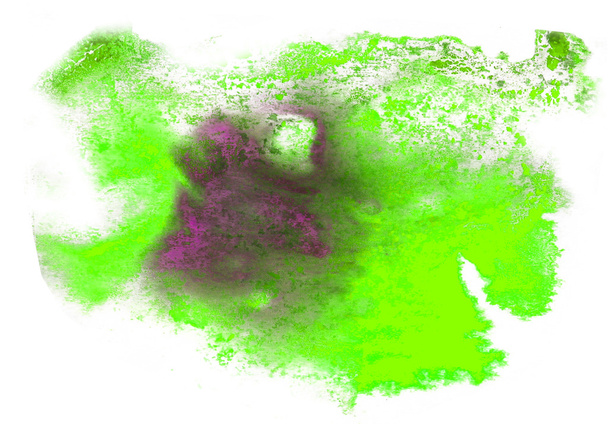 přímé akvarel, zelená, fialová skvrna textura izolované na bílém - Fotografie, Obrázek