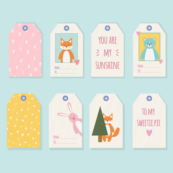 Etiquetas de decoración de regalos para niños con animales divertidos lindos
 - Vector, Imagen