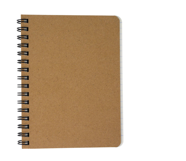 Vista superior de cuaderno espiral marrón sobre fondo blanco. (Recorte
 - Foto, Imagen