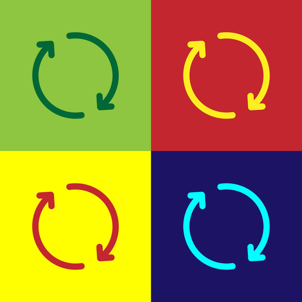 Kleur vernieuwen pictogram geïsoleerd op een gekleurde achtergrond. Reload symbool. Rotatie pijlen in het teken van een cirkel. Platte ontwerp. Vectorillustratie  - Vector, afbeelding