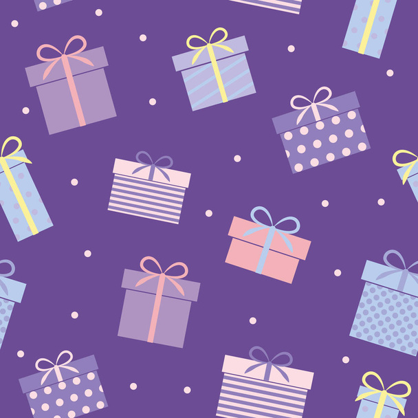 seamless pattern purple gift present box for birthday party - Vektor, obrázek