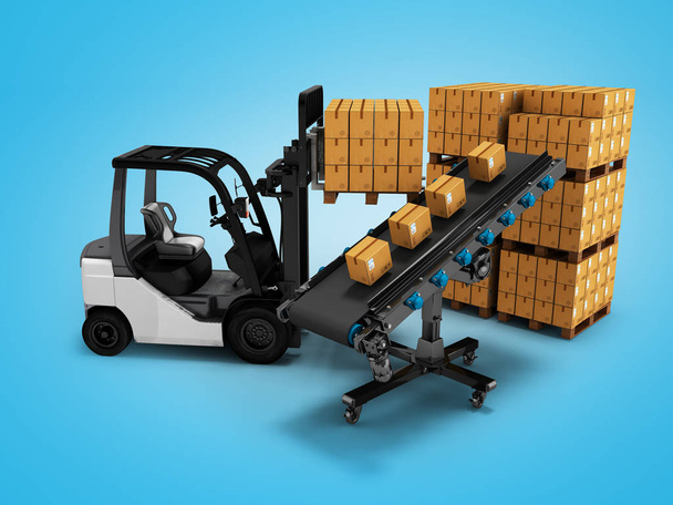 Modern unloading of goods by forklift in paper boxes 3d render o - Photo, Image