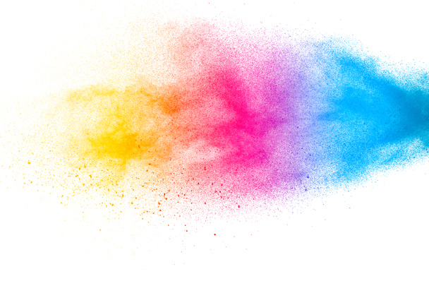 Astratto colorato particelle di polvere strutturato sfondo. esplosione polvere multicolore su sfondo bianco
. - Foto, immagini