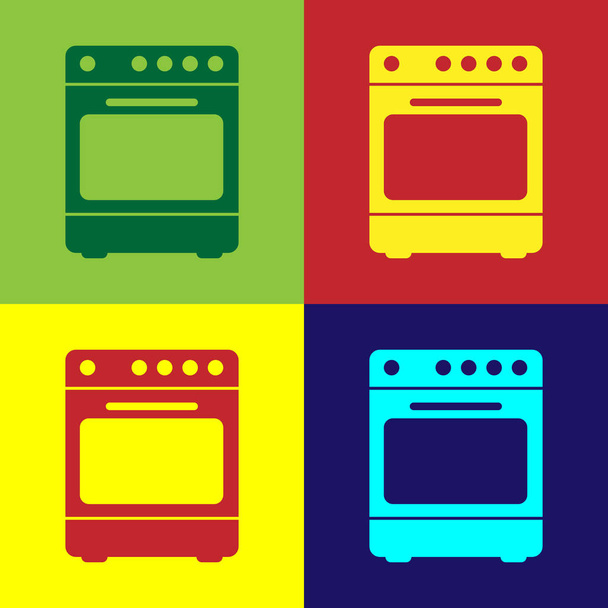 Color Oven icon isolated on color backgrounds. Stove gas oven sign. Flat design. Vector Illustration - Vector, Image