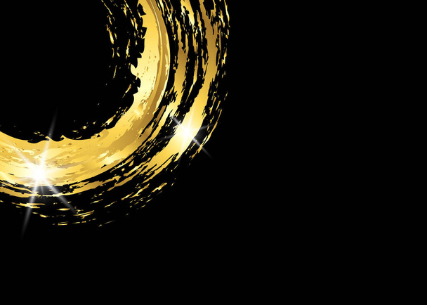Marco vintage brillante dorado con pinceladas doradas aisladas o fondo negro. Hoja de oro borde redondo realista de lujo, marco abstracto círculo pintado con pinceladas de oro vector de diseño
 - Vector, Imagen