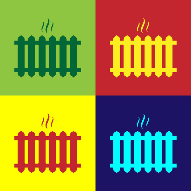 Піктограма кольорового обігріву радіатора ізольовано на кольоровому фоні. Плоский дизайн. Векторна ілюстрація
 - Вектор, зображення