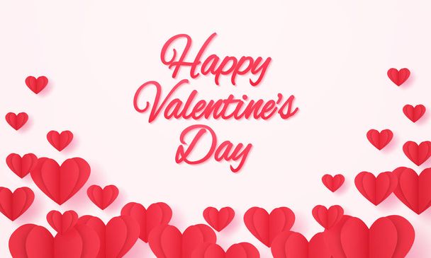 Valentines day , Red heart shape background with lettering , paper art style - Vettoriali, immagini