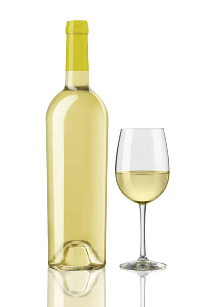 白ワインのボトルとグラス - 写真・画像