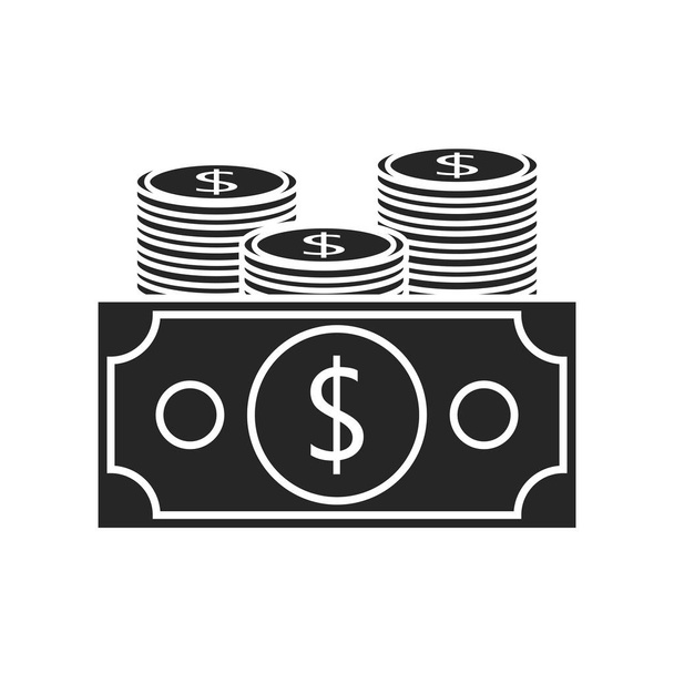 Dollar flat icon with coin on white background - Vector, Image