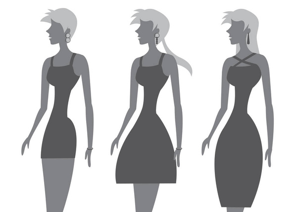 Модні моделі в стильній чорній сукні Векторні ілюстрації
 - Вектор, зображення