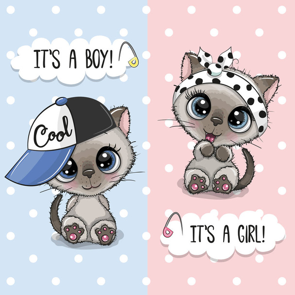 Baby Shower greeting card with Cute Kittens - Vetor, Imagem