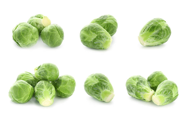 Fresh Brussels sprouts on white background - Photo, Image