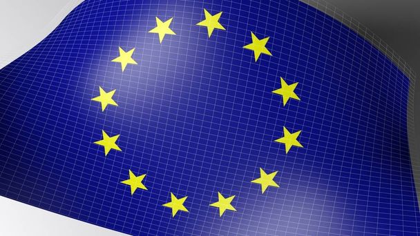 Sallanan bir Avrupa bayrak ve ele - 3d render illüstrasyon ince beyaz kılavuz bir arka plan - Fotoğraf, Görsel