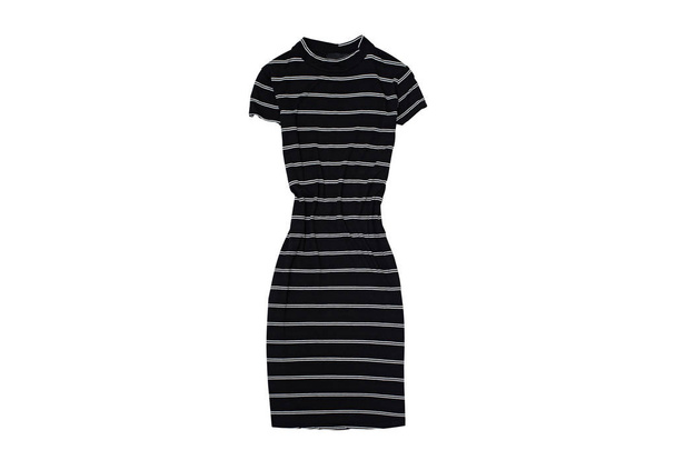 Black striped dress isolate on white background, flat lay. - Photo, Image