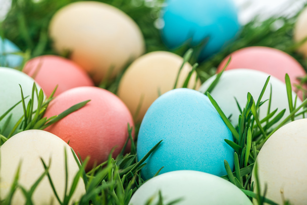 close up of traditional easter eggs on green grass - Photo, Image