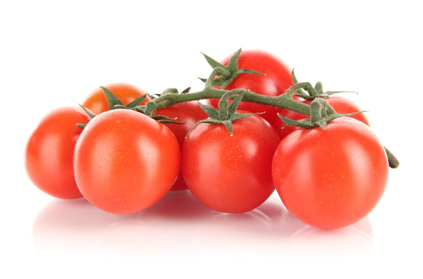 Wiśniowe pomidory na oddział na białym tle - Zdjęcie, obraz