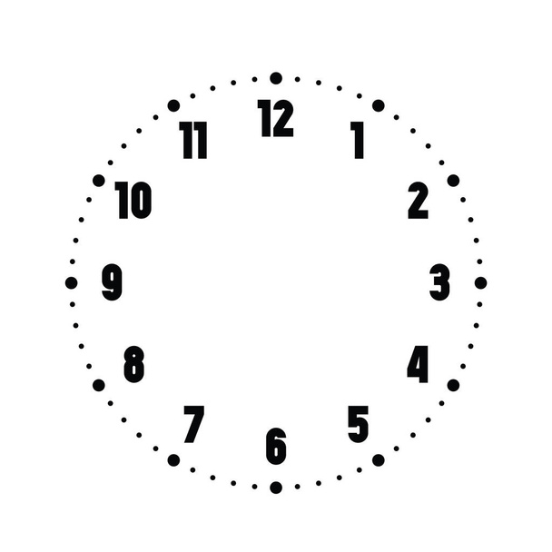 Clock face. Hour dial with numbers. Dots mark minutes and hours. Simple flat vector illustration - Vector, Image