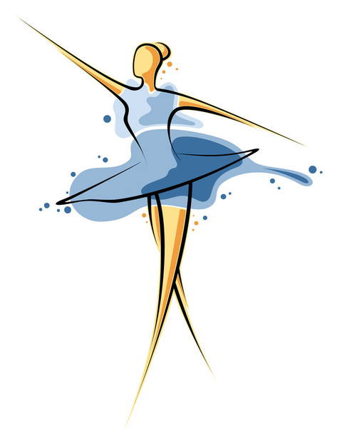 Abstracte tekening van een meisje in blauwe jurk. Artwork voor tattoo, textiel, souvenirs, verpakking, wenskaarten en scrapbooking - vectorafbeeldingen - Vector, afbeelding