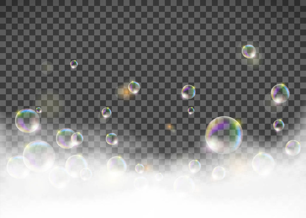 Soap foam with bubbles isolated on transparent background. - Vector, Image
