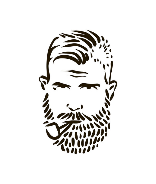 Hand Drawn vintage hipster sailor with thick beard and pipe on white background - Vector, Image