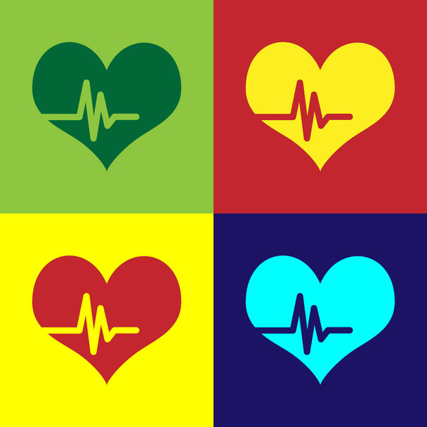 Цвет сердечный ритм значок изолирован на цветном фоне. Знак сердцебиения. Икона пульса сердца. Значок кардиограммы. Плоский дизайн. Векторная миграция
 - Вектор,изображение