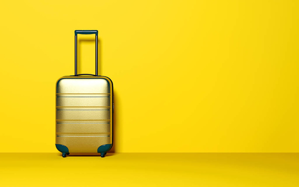 Suitcase on pastel background. Travel baggage concept. Minimal style. Copy space. 3D rendering illustration - 写真・画像