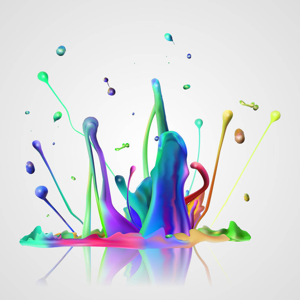 Multicolor splash, spatten verf en mengen van verfkleuren, vector label - Vector, afbeelding