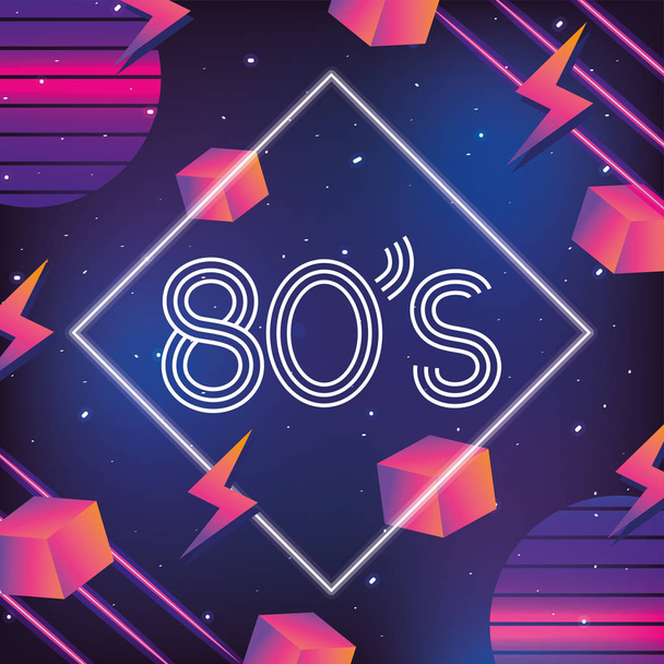 geometric neon style with 80s graphic - Vector, Image