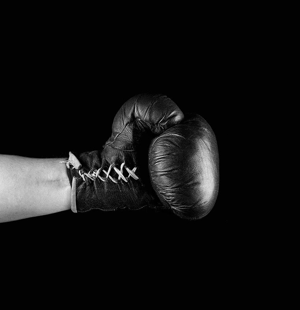  boxing glove dressed on man's hand - Photo, Image
