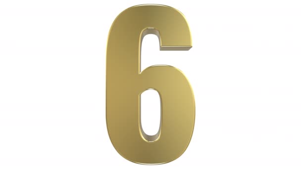 「6」数字に反射黄金金属素材で作られた「4」の数字の変換を示す 3 d のレンダリングは、シームレスな無限ループできるように、逆変換が続きます。アルファ マットに続いて、白い背景の上. - 映像、動画