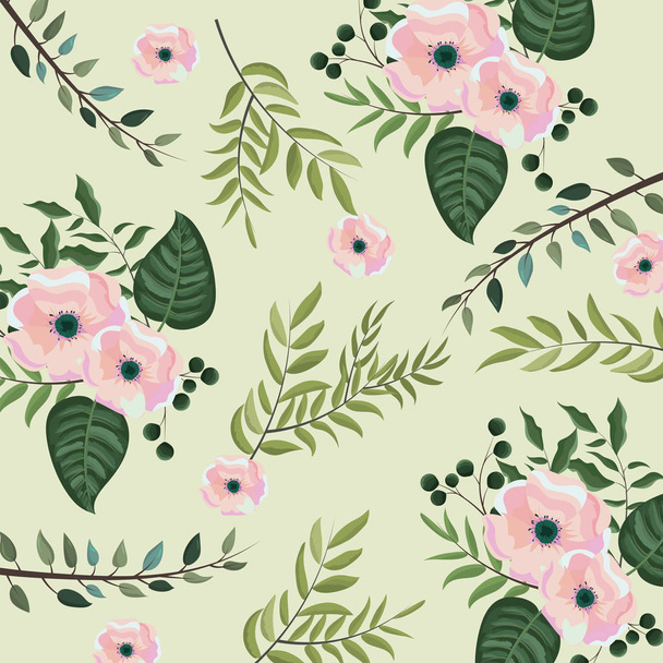 tropical flowers with branches leaves background - Vector, Image