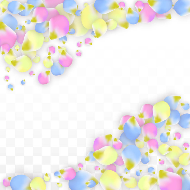 Vector Realistic Colorful Petals Falling on Transparent Background.  Spring Romantic Flowers Illustration. Flying Petals. Sakura Spa Design. Blossom Confetti. Design Elements for Wedding Decoration. - Vector, Image