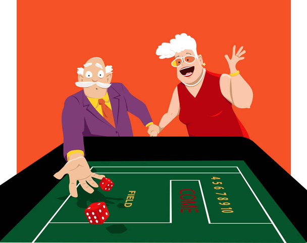 Senior paar schieten craps in een casino, EPS-8 vector illustratie - Vector, afbeelding