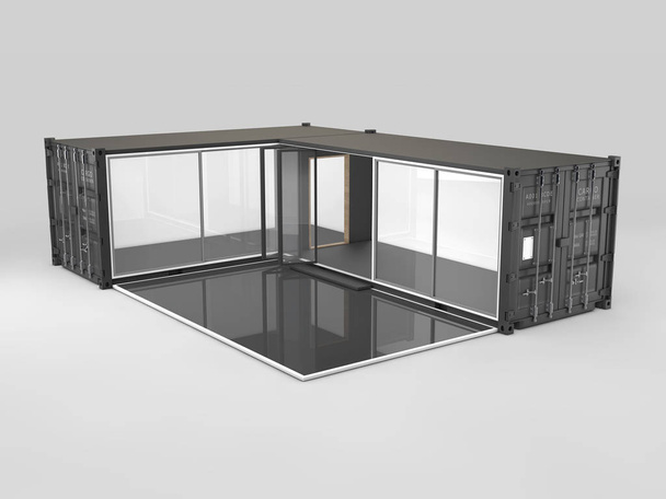 Converted old shipping container, 3d Illustration isolated gray. - Photo, Image