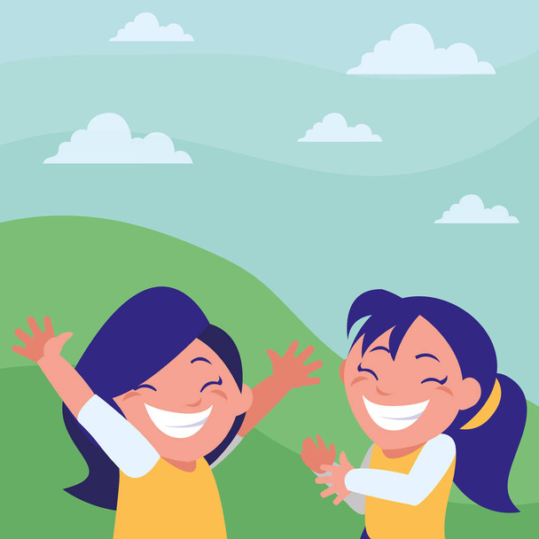 happy little girls celebrating in the camp - Vector, Image
