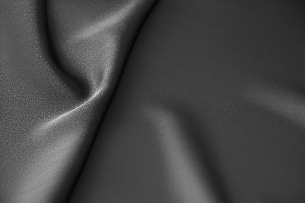 Black luxury wavy rippled glossy silk drapery cloth fabric - Photo, image