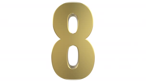3D rendering showing a transformation of the "4" digit made of a reflective golden metallic material into the "8" digit, followed by the inverse transformation, allowing seamless infinite looping. On white background, followed by alpha matte. - Footage, Video