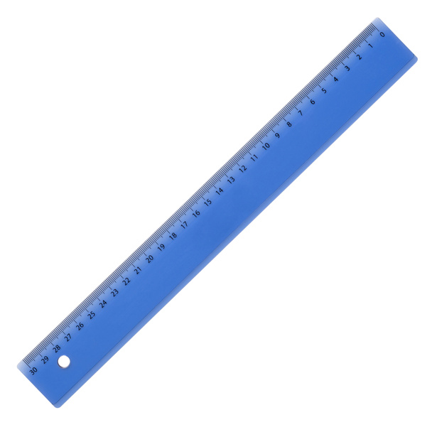 μπλε πλαστικό χάρακα για αριστερόχειρες, σε λευκό φόντο - Φωτογραφία, εικόνα