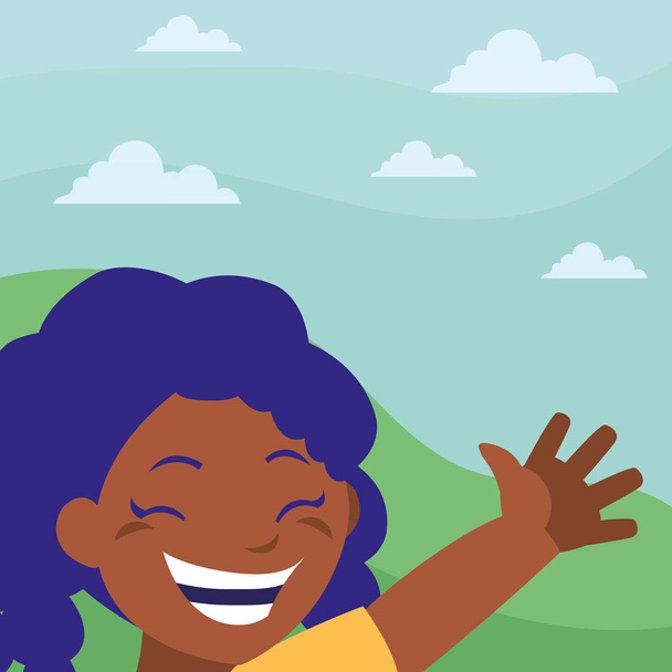 happy black girl in the camp - Vector, Image