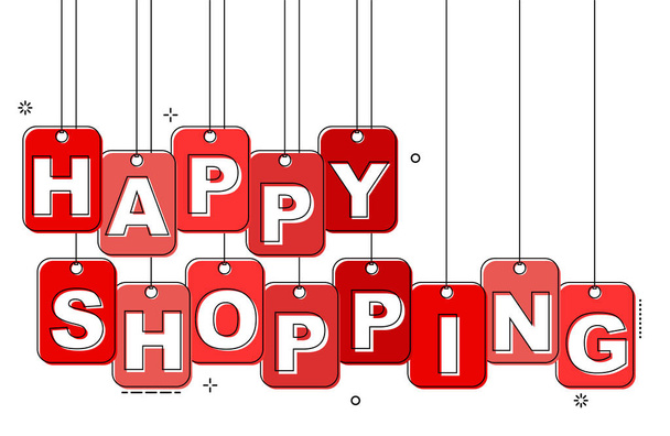 Kırmızı düz çizgi etiketi mutlu alışveriş - Vektör, Görsel